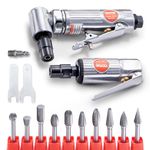 VEVOR Air Die Grinder Kit, Right Angle Grinder w/Die Grinder Combo & 10PCS Single Cut Carbide Burr Set, Lightweight, Ball Bearing Construction for Grinding, Deburring, Cutting, Polishing