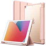 JETech Matte Case for iPad 9/8/7 (10.2-Inch, 2021/2020/2019 Model, 9th/8th/7th Generation) with Pencil Holder, Frosted Translucent Back Slim Stand Protective Tablet Cover (Rose Gold)