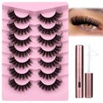 JIMIRE D Curl Russian Strip Lashes with Eyelash Glue Fluffy Cat Eye Natural Eyelashes 20MM Dramatic Faux Mink Eyelashes Wispy Full Volume False Eyelashes with Lash Glue 7 Pairs Pack