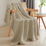 PHF 100% Cotton Waffle Weave Throw Blanket for Couch - Lightweight Washed Cotton Throw Blanket for Bed - 50"x60" Aesthetic Breathable Blanket for Room Decor & Office - Khaki