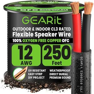 GEARit Speaker Wire 12 Gauge Copper 250 ft,UL CL3 Rated 12 Gauge Wire Copper Wire with Polarity Mark,Audio Cable for in-Wall,Home,Car,Outdoor,Garden,Commercial Audio Systems,OFC(Black,2-Conductors)