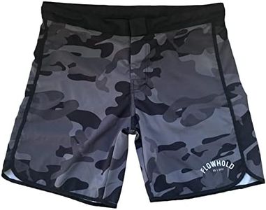 Flowhold MMA Shorts for No Gi BJJ, Grappling, Kickboxing, Crossfit, Jiu Jitsu Updated, Dark Camo, Small