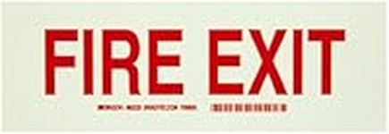 Brady 80225 10" Width X 3.5" Height B-324 Self-Stick Polyester, Red on Green Glow-in-The-Dark Fire and Exit Sign, Fire Exit"