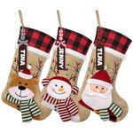 ASTNIC Christmas Stocking with Name Tags Set of 3,18 Inch Large Embroidered Xmas Stockings 3D Santa,Reindeer,Snowman,Personalised Christmas Socks for Fireplace Holiday Christmas Party Decorations