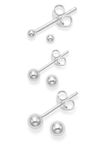 Heather Needham Set of 3 Pairs Sterling Silver Ball Stud Earrings Set/Sizes 2mm 3mm and 4mm / Gift Boxed 5180SET