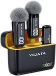 YEJATA Wireless Microphone for iPhone iPad with Transmitter Digital Display and 40 Hours Charging Case, Clip on Wireless Lavalier Microphone for Video Recording - Set of 2