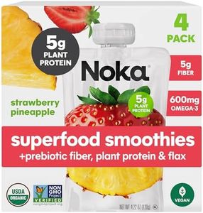 Noka Superfood Smoothie Pouches (Strawberry Pineapple) 4 Pack, with Plant Protein, Prebiotic Fiber & Flax Seed, Organic, Gluten Free, Vegan, Healthy Fruit Squeeze Snack Pack, 4.22oz Ea