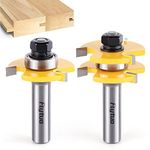 Flytuo 2PCS Tongue and Groove Router Bit Set 1/2 Shank, 3 Teeth Adjustable T Shape Wood Milling Cutter for Doors, Drawers, Shelves & Cabinet