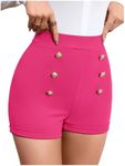 Floerns Women's Elegant High Waist Double Button Office Straight Leg Shorts Hot Pink X-Small