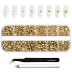 Beadsland Rhinestones for Makeup,8 Sizes 2500pcs Gold Flatback Rhinestones Face Gems for Nails Crafts with Tweezers and Wax Pencil,Metal Sunlight,SS4-SS30