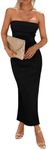 EMOTTOS Sexy Maxi Tube Dress, Summer Off Shoulder Sleeveless Rib Knit Dresses, Soft Strapless Sleeveless Mock Neck Slit Bodycon, Maxi Pencil Cocktail Party Dress(2 Style, Black/Blue, S-L)