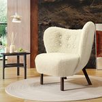 Merax Modern Mid Century Chair Tufted Wingback Cozy Lambskin Sherpa Armchair for Living Room Bedroom Office Easy Assemble Cream, Polyester Rubberwood sponge, set of 1