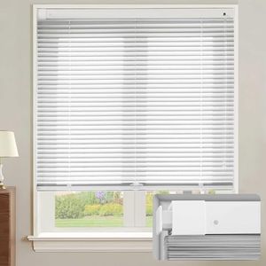 SHEERVIEW Cordless No Drill Aluminum Blind, Custom Size Matte Pearl White 1" Slat Horizontal Mini Blinds Light Filtering Waterproof for Interior Door Window Treatment Decor Home Office
