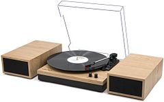 LP&No.1 Wireless Vinyl Record Player with External Speakers, 3-Speed Belt-Drive Turntable for Vinyl Albums with Auto Off and Wireless Input, Beige Wood