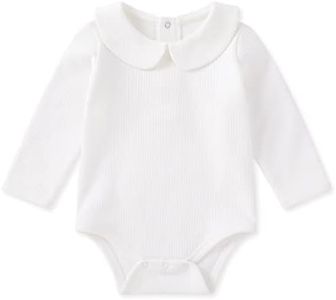 pureborn Baby Boys Girls Bodysuit Waffle Knit Peter-Pan Collar Long Sleeve Cotton One-piece Spring Fall Romper 3-6 Months