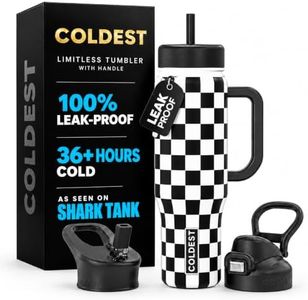 Coldest Tumbler with Handle and Straw, 100% Leak Proof Insulated Tumbler with Lid and Straw (3 Lids), Stainless Steel Tumblers for Women & Men, Cup Holder Friendly, 46 oz (Black Checkers)