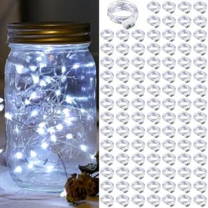 chzk 100 Pack Fairy Lights 7Ft 20 LED Twinkle String Lights 3 Modes Battery Operated Waterproof Firefly Starry for Mason Jar Wedding Party Bedroom Patio Christmas Day Table Centerpieces,Cold White