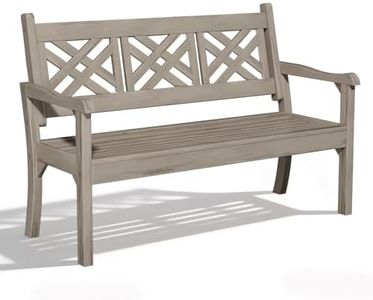 Psilvam 54''W All-Weather Poly Lumber Outdoor Bench, 3-Person Garden Bench with Decorative Backrest & Curved Armrests, Anti-Rot & Fade-Free Patio Bench for Porch, Backyard, and Park(Grey)