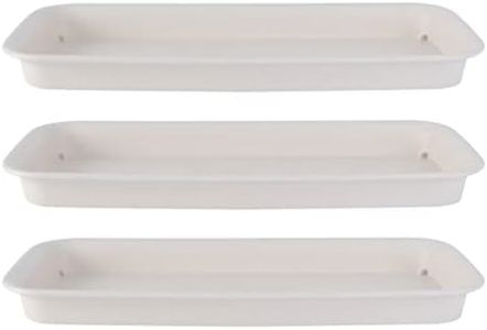 Happyyami 3pcs Plastic Plant Saucer Rectangular Drip Trays for Indoors Outdoor Plants Flower Pot Garden Plant Water Tray for Pots Window Sills Window Shelf White 34X11CM