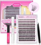 DIY Lash Extension Kit, CALAILIS Lash Extension Kit with 144Pcs D Curl Lash Clusters, Strong Hold Lash Bond and Seal, Cluster Lash Glue Remover and Lash Applicator Lash Clusters Kit (HD17-Kit)