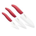 Kyocera 3 Piece Advanced Ceramic Revolution Series Knife Set, Red