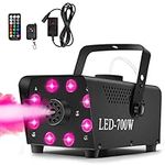 Katomi 700W Smoke Machine with 13 Colour RGB Effect, 8 LED Lights, Mini Fog Machine with 3-Metre Wired Remote and Two Wireless Controllers for DJ Disco Parties, Halloween, and Weddings