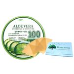 NEWTOKI Korean Skincare Aloe Vera 100% Soothing Moisturizing Gel 300ml / 10.14oz No Benzophenone, No Paraben, No Artificial dyes with Oil Blotting Papers