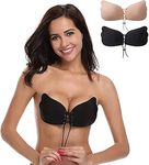 ORENAME 2 Pcs Push-Up Sticky Adhesive Invisible Backless Strapless Reusable & Large Breast Lift Nipple Covers for Women Bra (2 Pcs Combo - Black and Beige)(C)