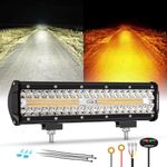 Auxbeam Aluminium 12 Led Strobe Light Bar 300W 30000Lm Dual Color Amber White Spot Flood Combo Beam Flashing Off Road Driving Fog Suv Atv Utv, Corded Electric