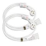 FIRMERST 1875W 15A Low Profile Flat Extension Cord 3 feet 14 AWG White, Pack of 2