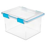 Sterilite 19334304 32 Quart/30 Liter Gasket Box, Clear with Blue Aquarium Latches and Gasket, 4-Pack