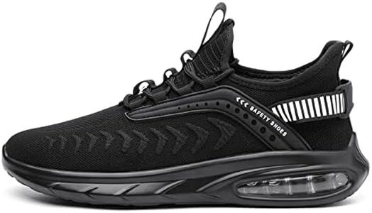 Steel Toe Shoes for Men Work Women Lightweight Air Cushion Sneakers Slip Resistant Safety Work Boots Indestructible Shoe, 782-black, 6 Women/4.5 Men