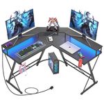 Yornoli Gaming Desk with Led Lights＆Power Outlet 127cm L Shaped Computer Corner Desk with Cup Holder＆Headphone Hook Home Office Desks with Large Monitor Stand Graphite Black