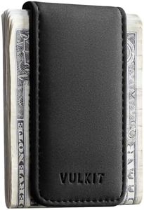 VULKIT Slim Magnetic Money Clip Leather Credit Business Card Holder Bills Holder, Strong Magnet Holds 15 x Folded Bank Notes, Black, One Size, Minimalist, VMC101