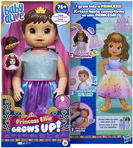 Baby Alive Princess Ellie Grows Up! 18-Inch Growing Talking Baby Doll Toy for Ages 3 and Up, 9 Doll Accessories, Brown Hair
