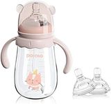 POTATO Glass Baby Bottles, Anti-Colic Breastfeeding Bottles with Fast Flow Nipple, Suitable for Babies 6-12 Months, 2 Replaceable Nipples, 8 oz, Pink