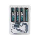 paleblue USB Rechargeable AA Batteries by Pale Blue, Lithium ION 1.5 V 1700 mAh, Charges Under 1 Hours, Over 1000 Cycles, 4-in-1 USB-A to USB-C Charging Cable, LED Charge Indicator, 4-Pack