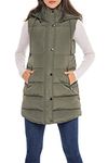 S.E.B. by SEBBY Women's Long Puffer Vest, Quilted Faux Down Filled Hooded Vest for Fall and Winter, Olive, X-Large