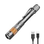 EverBrite Rechargeable Pen Light, 300 Lumens EDC Flashlight, Zoomable LED Pocket Flashlight with Clip, Memory Function and USB C Cable Included, for Camping, Emergency, Grey