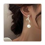 Trinckle Pearl Bow Earrings, Gold B