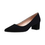 DREAM PAIRS Women' s DPU212 Chunky Low Block Heels Closed Toe Dress Wedding Pumps Shoes Black Nubuck pu Size 8.5