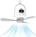 geonfi Wireless Portable Ceiling Fan with Remote, 3-Blade Design, 10040mAh Battery Operated, USB Rechargeable Hanging Fan with Hook for Tent, Camping, Outdoor, Emergency Use(White)
