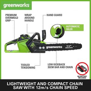 Greenworks Cordless Chainsaw, 14" Brushless, Auto-Oiler – No Battery
