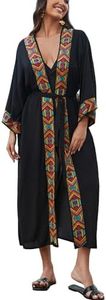 YouKD Embroidered Floral Kimono Dress Boho Cardigan Robes Beach Cover-ups Bikini Bathrobes for Women