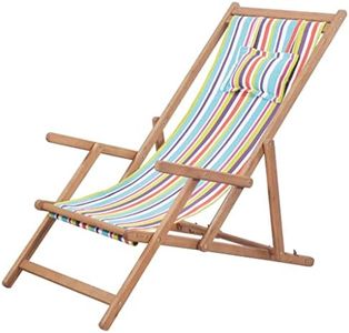 'vidaXL Multicolour Folding Beach Chair – Weather Resistant Fabric and Sturdy Wood Frame – Adjustable and Foldable for Camping, Beach, and Patio