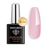 Modelones Builder Nail Gel, Nude Glitter Pink Gel Builder for Nails, 8-in-ONE Builder Nail Strengthener Hard Gel Color Base Extension Gel Builder Gel in a Bottle Gift for Women 15ML