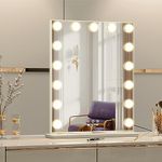 Vanity Mirror with Lights,Hollywood Makeup Lighted Mirror for Bedroom,Beauty Tabletop Mirror with 15 Dimmable Bulbs, Wall Mounted Lighting Mirror White,49.7X40.5CM