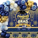 Graduation Decorations 2024,Blue and Gold Balloons Arch Kit With Graduation Banner &Table Cloth,Congratulations Banner,Graduation Balloons for Graduation Party Decorations,Prom Decorations 2024