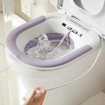 Sitz Bath for Hemorrhoids & Postpartum Care - Over Toilet Soaking Seat with Flusher - Vaginal & Anal Inflammation Relief - Yoni Wash Basin Bath Tub - White/Purple