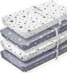 4 Pack Soft Star and Moon Neutral Unisex Fitted Baby Sheets Set for Baby Boys or Girls (Changing Pad Cover)